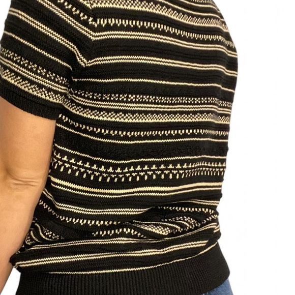 Lauren Ralph Lauren Black and White Knit Striped Short Sleeve Sweater - Picture 2 of 3